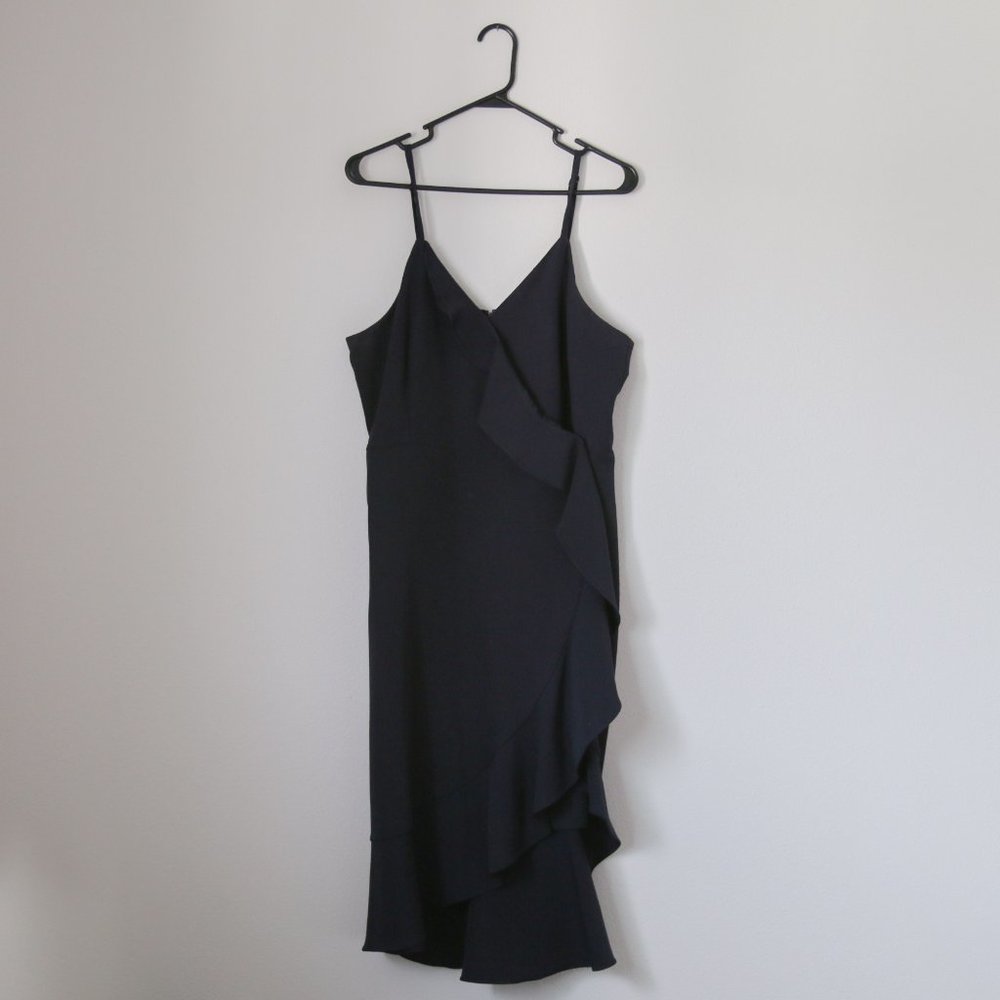 Navy Ruffle Midi Wrap Dress | Gianni Bini